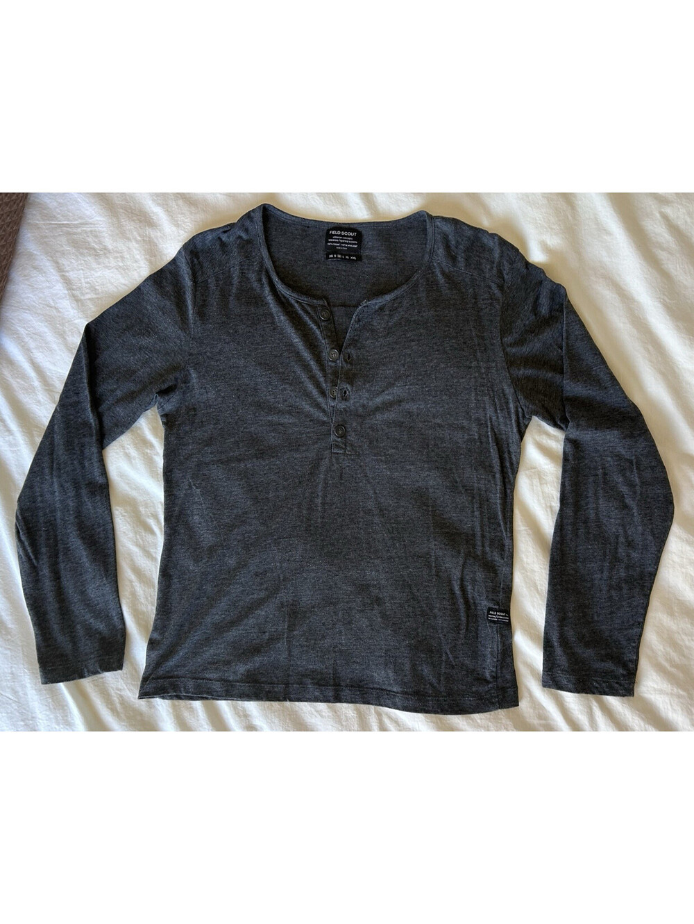 Field Scout Gray Long Sleeve Henley Shirt Heathered 4 Button Casual Men’s Medium